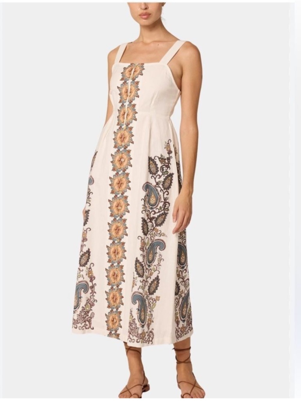 CLEOBELLA Jolene Placement Print Midi Sundress Linen Cotton Size Small